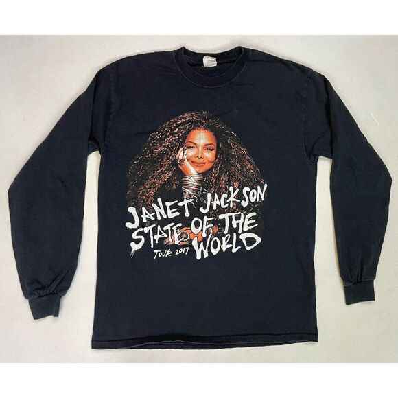 Janet Jackson State Of The World 2017 Graphic T-shirt Women Medium Black Music - Picture 1 of 6